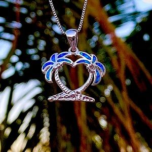 Blue Opal Double Palm Tree Necklace